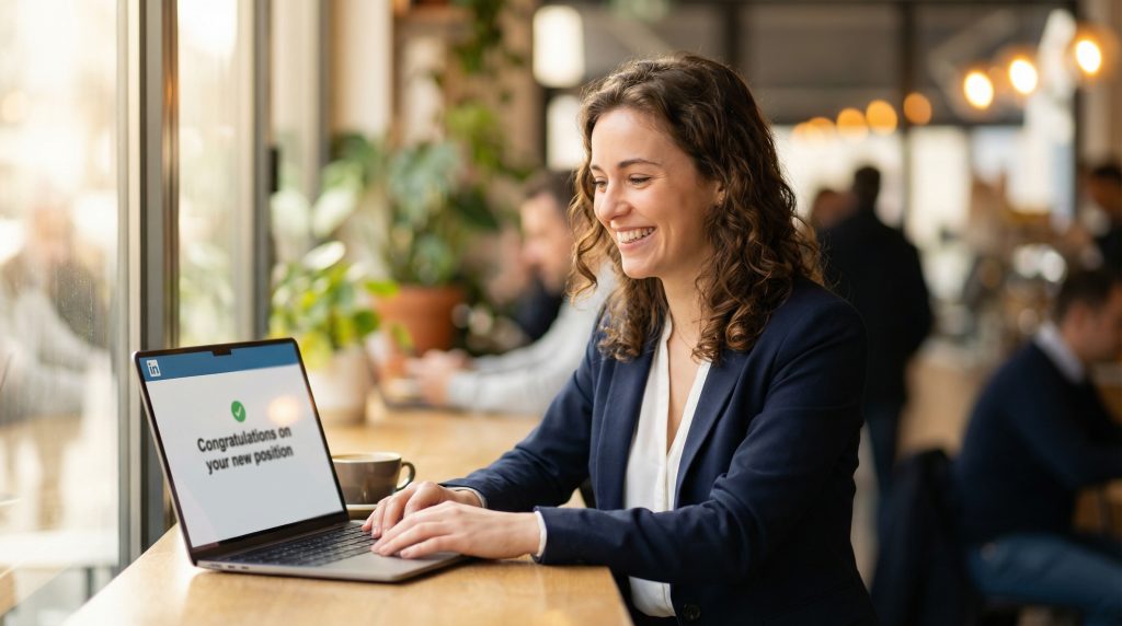LinkedIn emploi - professionnelle réussie au café